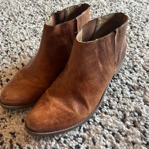 Caramel brown leather booties. Size 9
